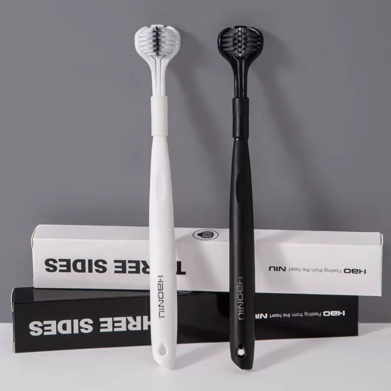 Single 3-sided toothbrush